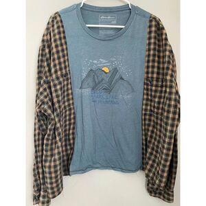 Eddie Bauer Upcycled Flannel Sweatshirt, Mountains, Moon